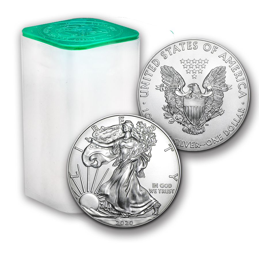 2020 1 oz American Silver Eagle – Lot, Roll of 20 – Twenty $1 Coins in Mint Tube