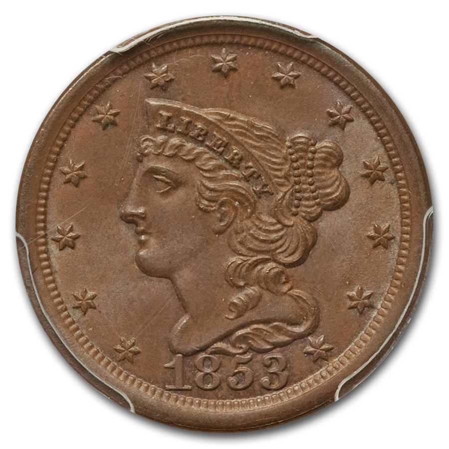 1857 Braided Hair Half Cent NGC MS 64 RB Red Brown C-1 CAC