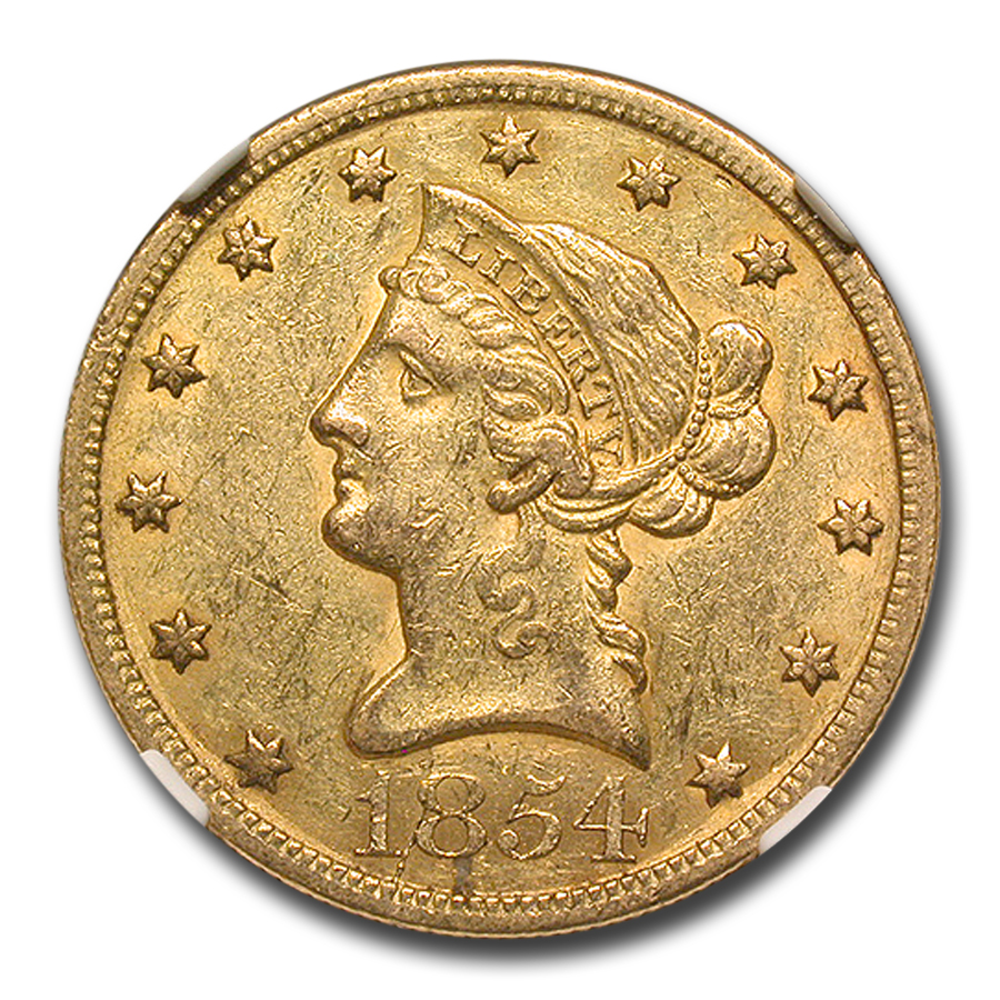 1854-O $10 Liberty Gold Eagle AU-58 NGC (Large Date)