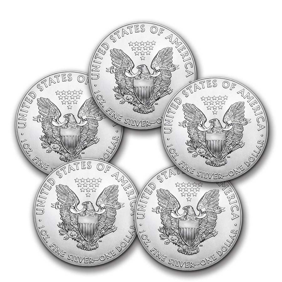 2020 1 oz American Silver Eagle BU – Lot of 5 Coins $1 US Mint Silver