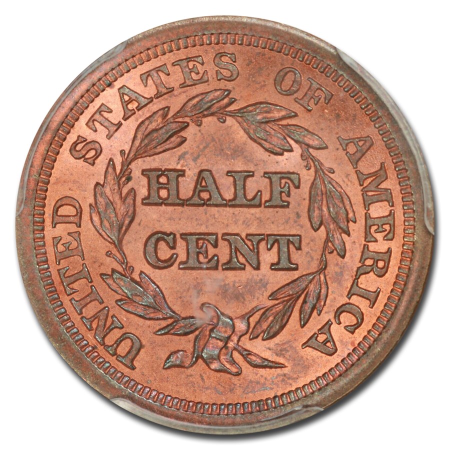 1854 (None) Phil Braided Hair Half Cent Value