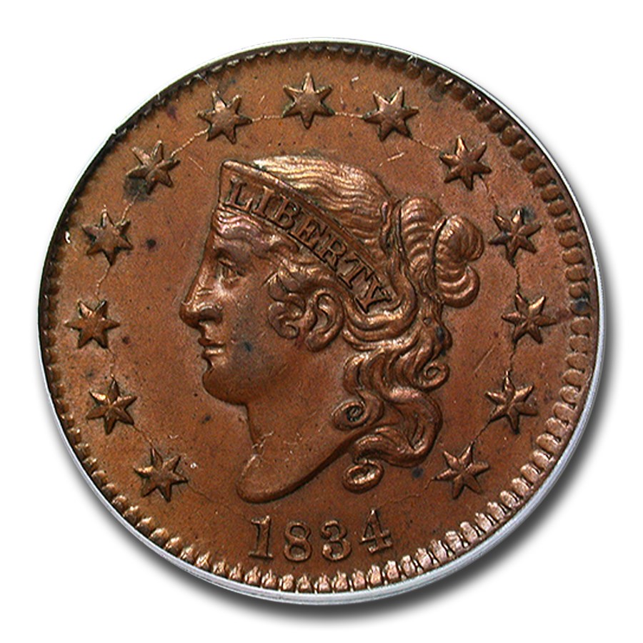 1835 Coronet Liberty Head Large Cent Large 8 and Stars Matron Early Copper  Penny Coin Value Prices, Photos & Info