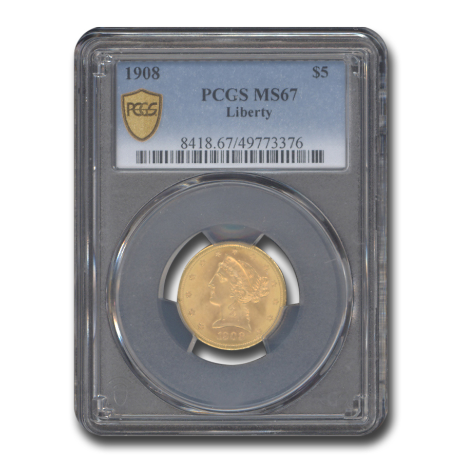 1908 $5 Liberty Gold Half Eagle MS-67 PCGS