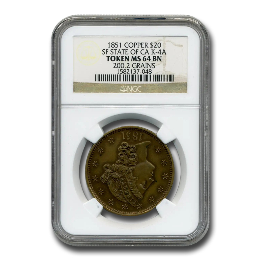 1851 State of California SF Copper $20 Pattern MS-64 NGC (K-4a)