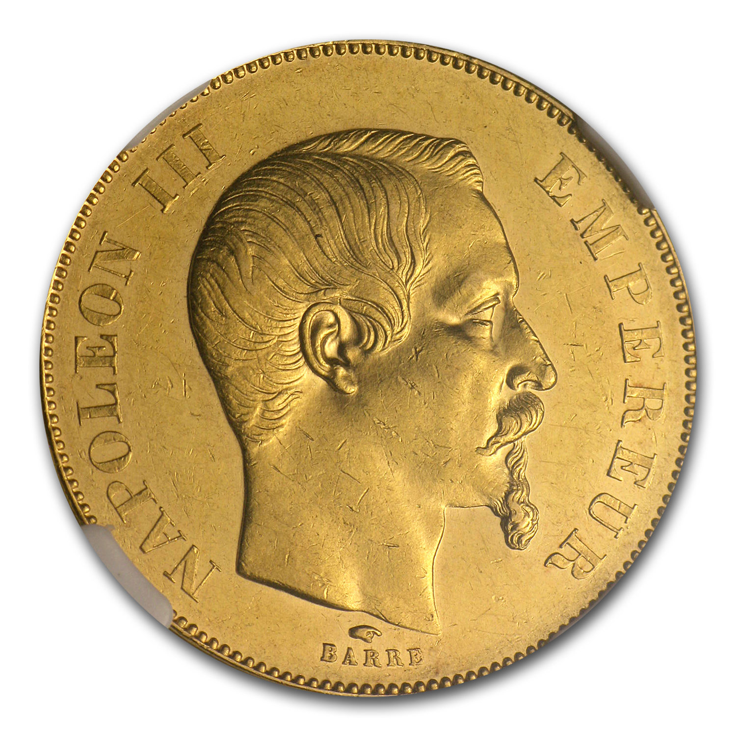 1857-A France Gold 50 Francs Napoleon III AU-58 NGC