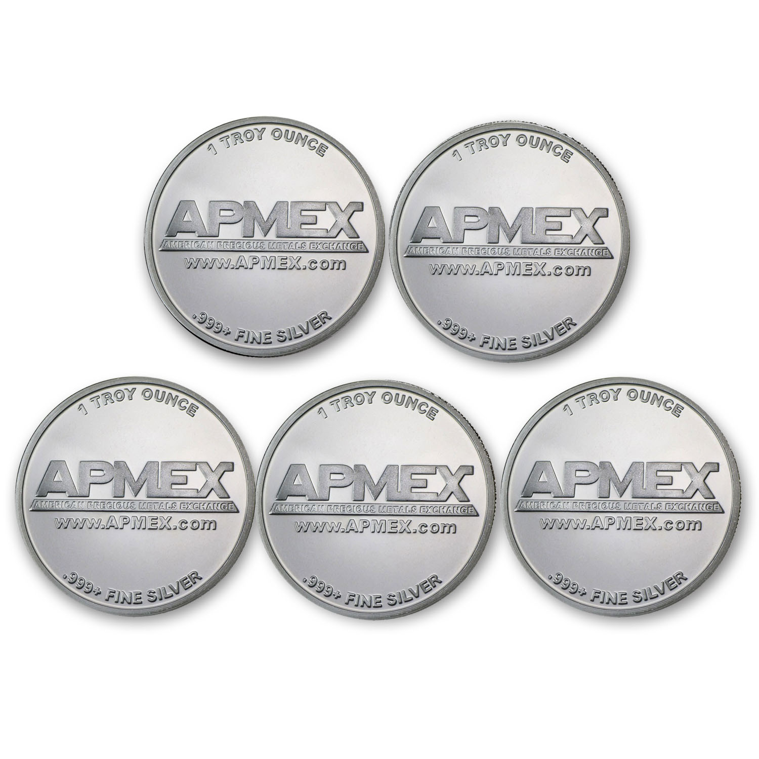 1 oz Silver APMEX Round – Lot of 5 Rounds .999 Fine Silver