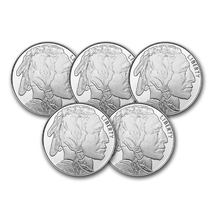 1 oz Silver Round – Buffalo (Lot of 5 Coins)