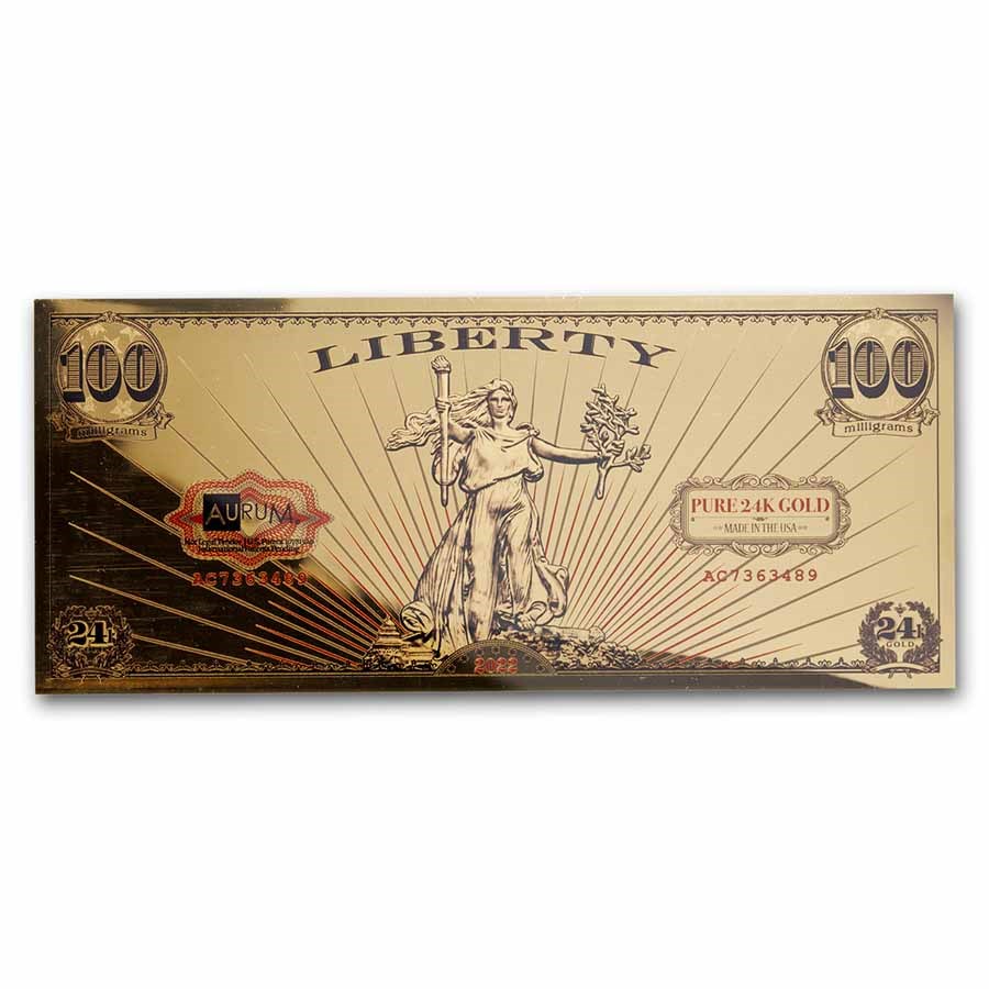 1/10 gram Gold Aurum Note - 2022 Lady Liberty Design