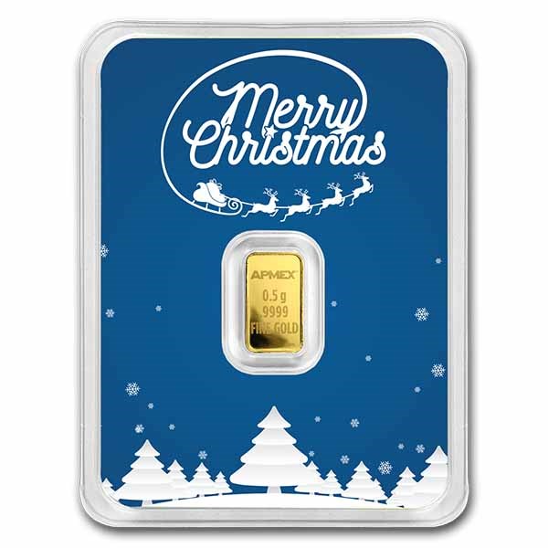 1/2 gram Gold Bar - APMEX (w/Blue Merry Christmas Card, In TEP)