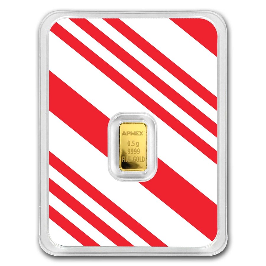 1/2 gram Gold Bar - APMEX (w/Candy Cane Stripes Card, In TEP)