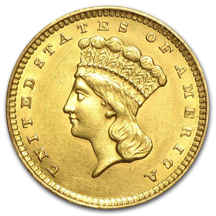 $1 Indian Head Gold Dollar Type 3 AU (Random Year)