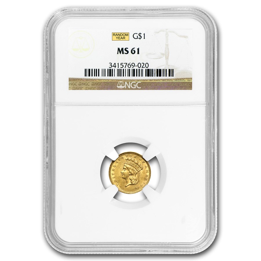 $1 Indian Head Gold Dollar Type 3 MS-61 NGC/PCGS