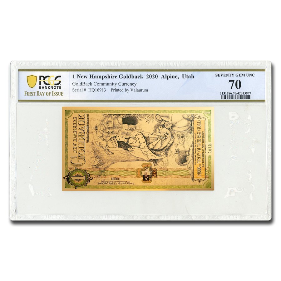 1 N. Hampshire Goldback - Aurum Gold Foil Note 24k MS-70 PCGS FDI