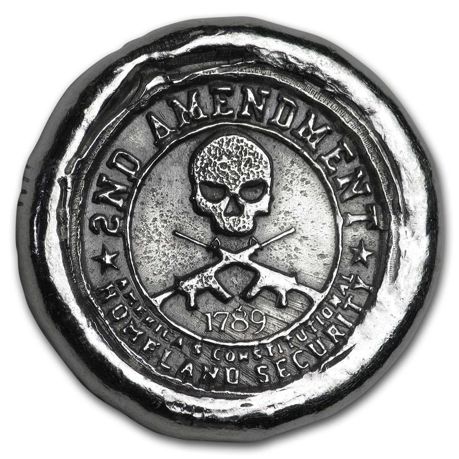 1 oz Hand Poured Silver Round - 2nd Amendment Skull