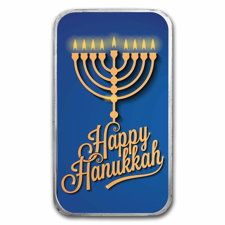 1 oz Silver Colorized Bar - Happy Hanukkah