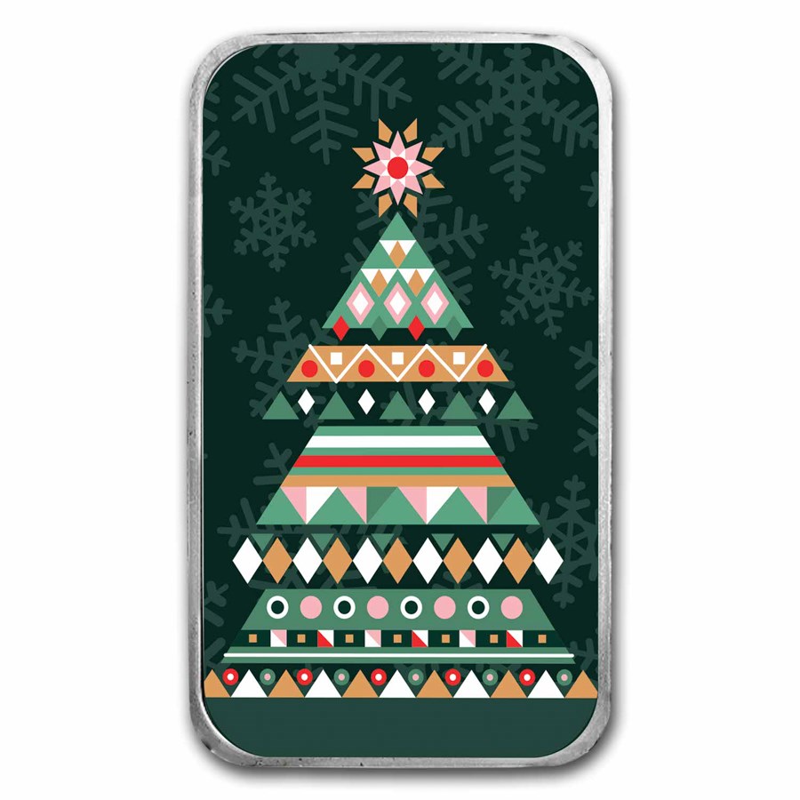 1 oz Silver Colorized Bar - Scandinavian Design Christmas Tree