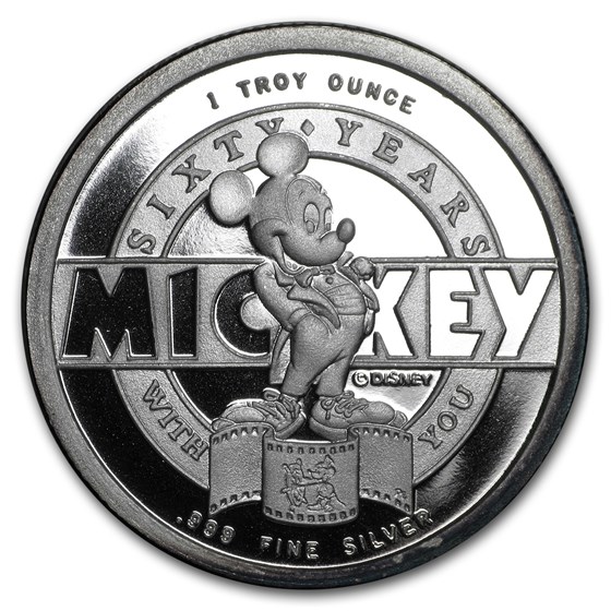 Buy 1 oz Silver Round - Mickey Mouse 60th Anniv of Steamboat Willie | APMEX