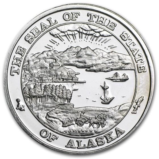 Buy 1 oz Silver Round - Seal of the State of Alaska (w/Gold Nugget) | APMEX