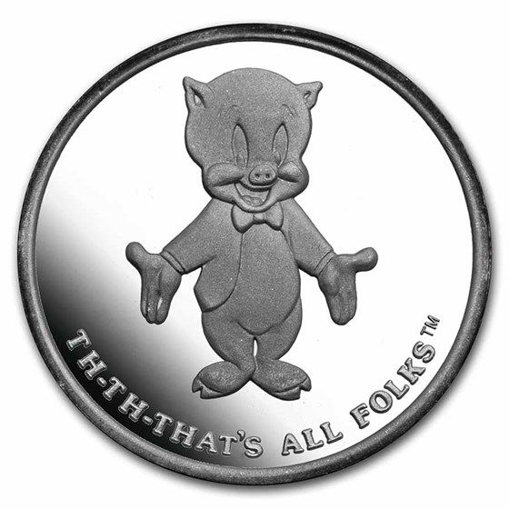 Buy 1 oz Silver Round - Warner Bro. 50th Birthday (Porky Pig) w/Box | APMEX