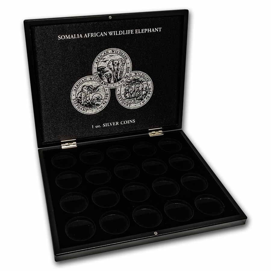 1 oz Somalia Silver Elephant 20-Piece Black Presentation Box