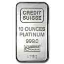 10 oz Platinum Bar - Credit Suisse (.999 Fine, Vintage)