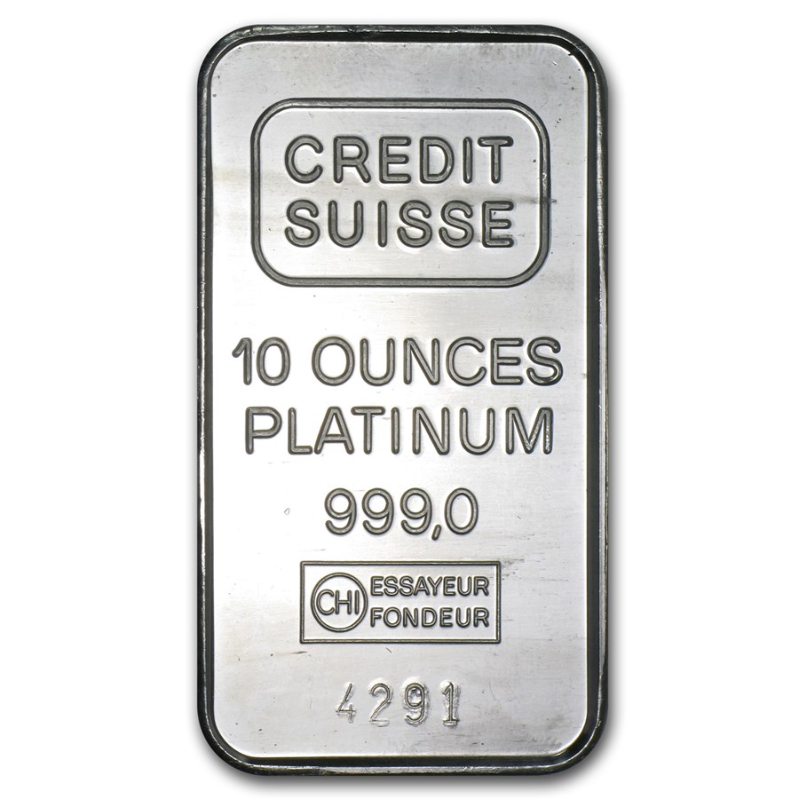 10 oz Platinum Bar - Credit Suisse (.999 Fine, Vintage)
