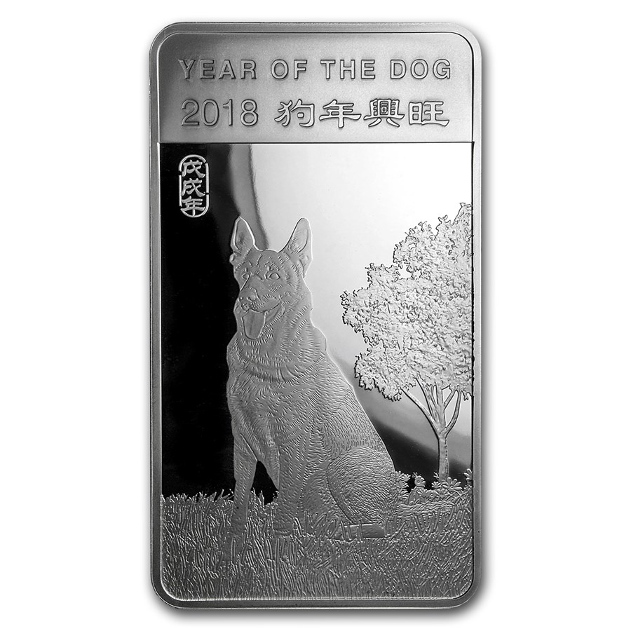 10 oz Silver Bar - APMEX (2018 Year of the Dog)