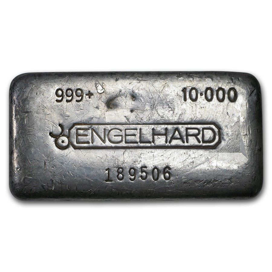 10 oz Silver Bar - Engelhard (5th Series, Cast Poured, Bull Logo)