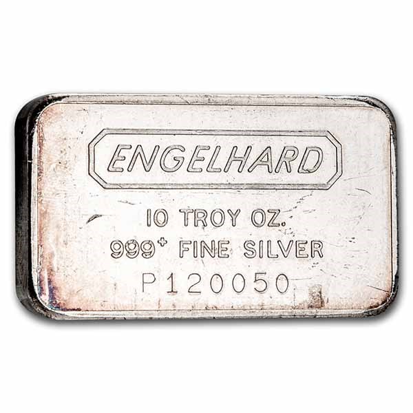 10 oz Silver Bar - Engelhard (Wide-Struck/Logo Back, "P" Prefix)