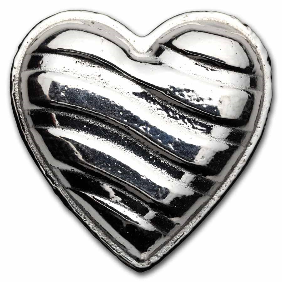 100 gram Cast-Poured Silver - Glossy Heart (Bunker Bullion)