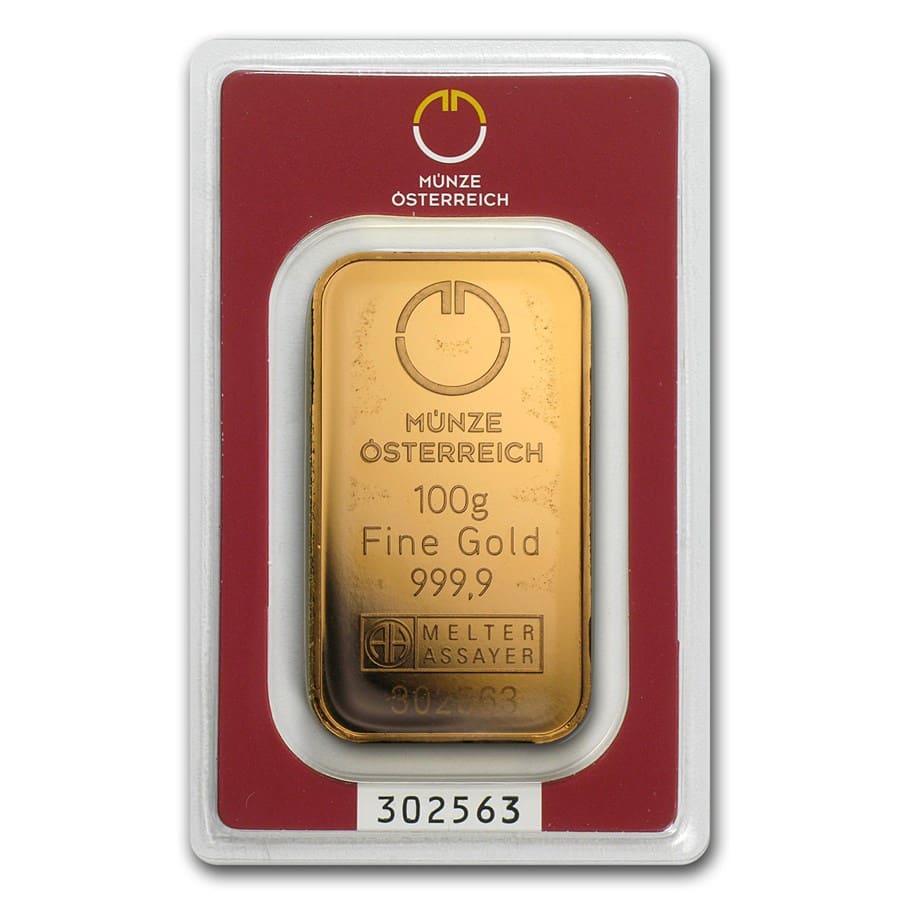 Buy 100 gram Gold Bar Austrian Mint In Assay APMEX