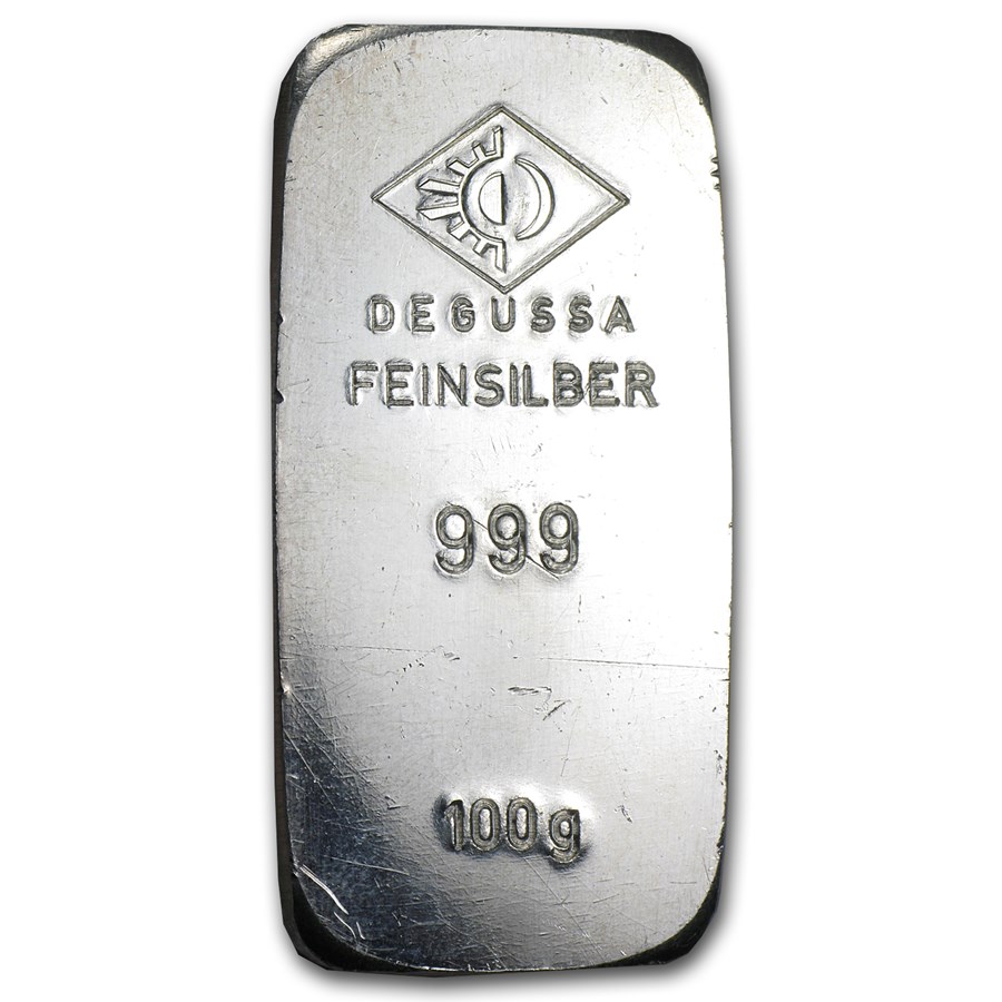 Buy 100 gram Silver Bar - Degussa (Stamped) | APMEX