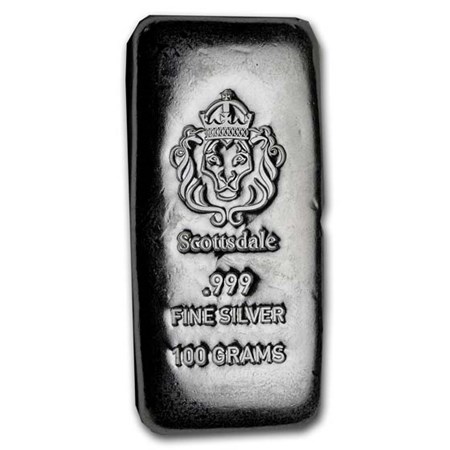 Buy 100 gram Silver Cast-Poured Bar - Scottsdale Mint