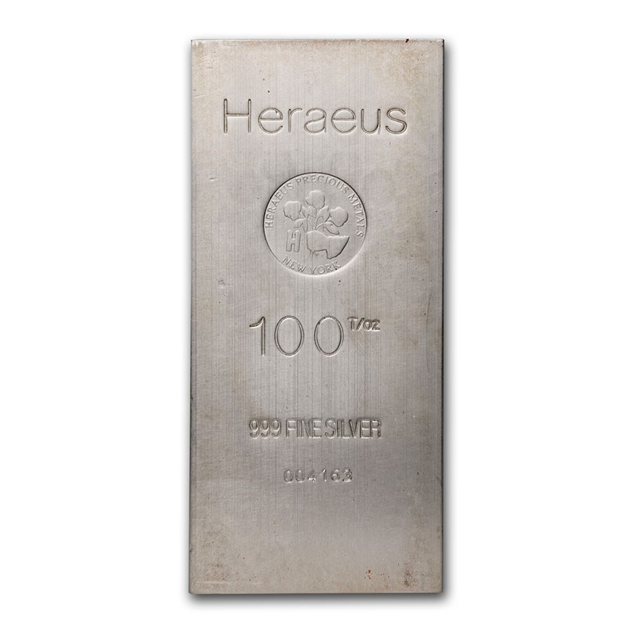 100 oz Silver Bar - Heraeus (New York w/Flower)