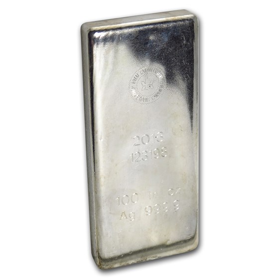 Buy 100 oz Silver Bar - Royal Canadian Mint (2013/.9999 Fine) | APMEX