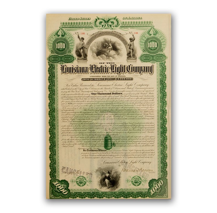 $1000 Bond - Louisiana Electric Light Company (1892)