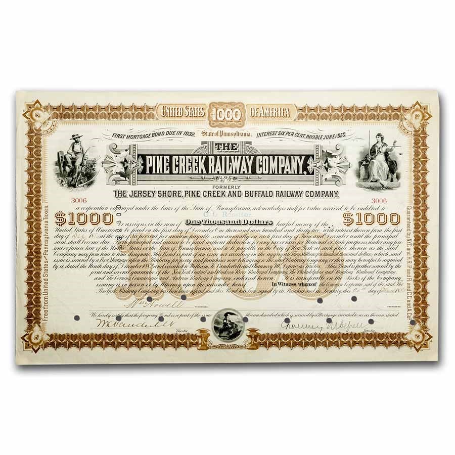 $1000 Gold Bond - The Pine Creek Railway Company (Vanderbilt)