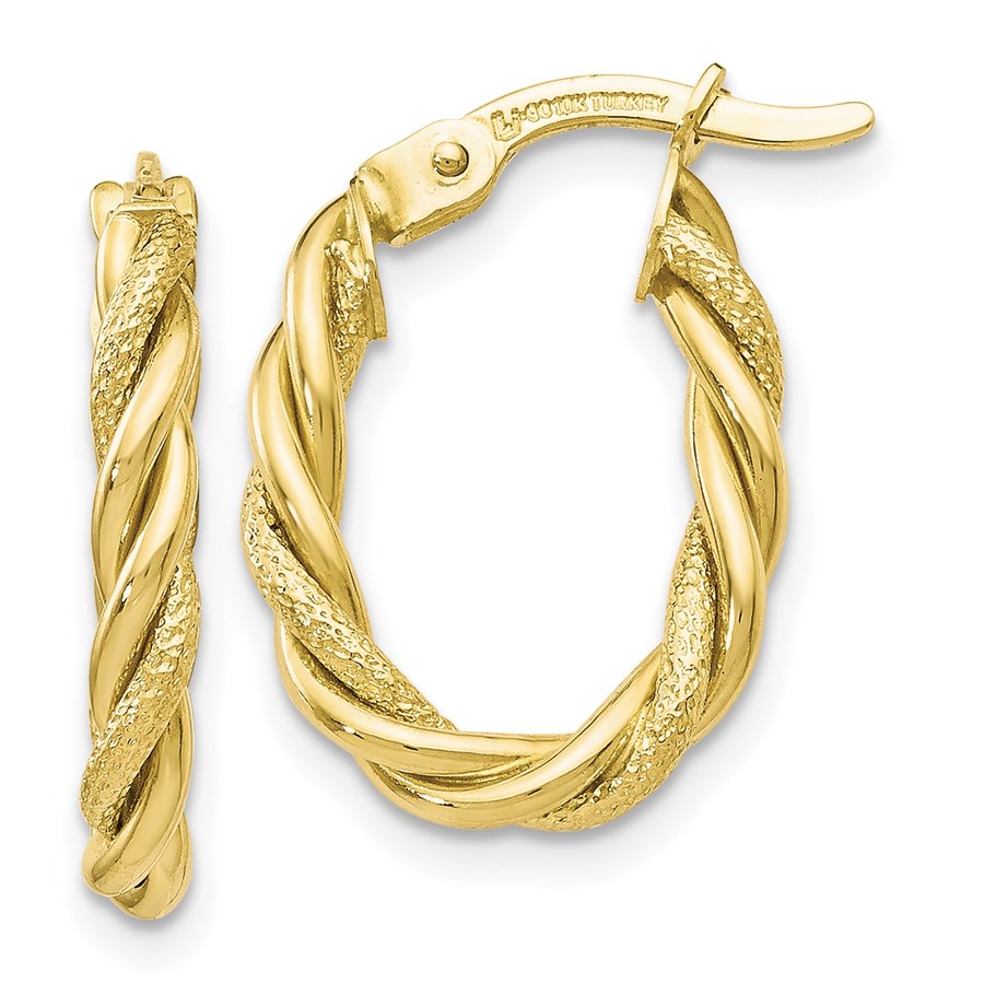 10K Polished and Textured Gold Earrings - 18 mm