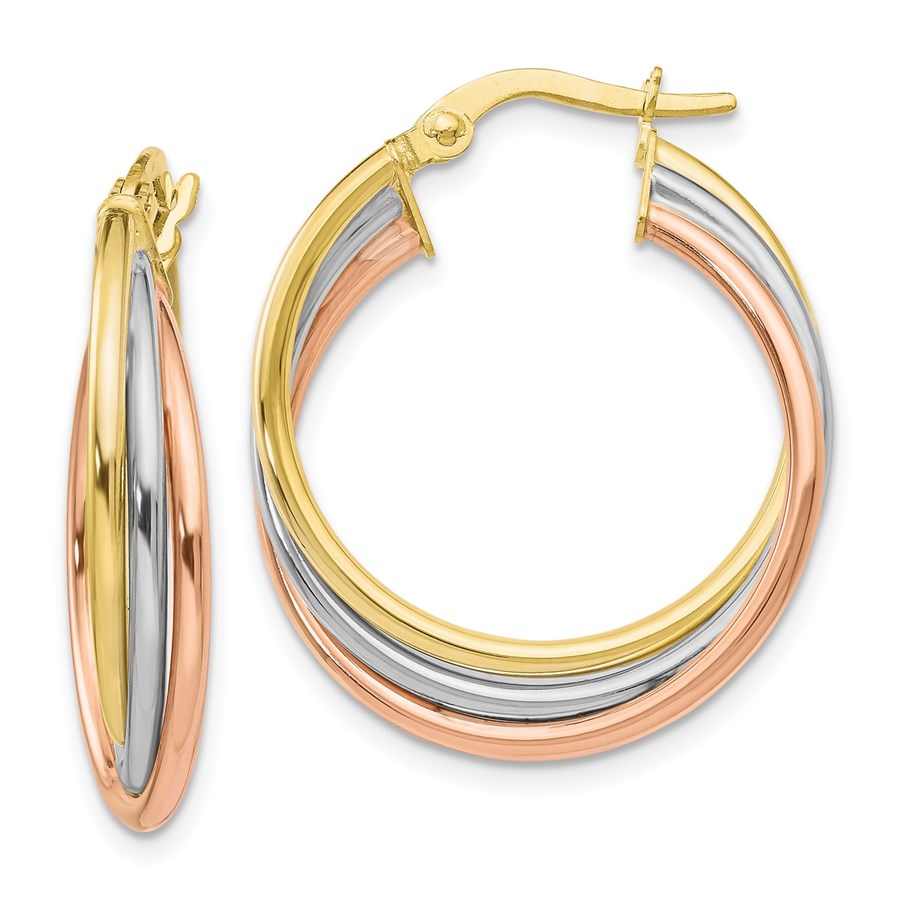 10K Tri-color Textured Twisted Hoop Earrings - 41 mm