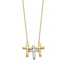 10K Two-tone Polished 3-Cross Necklace - 18 in.