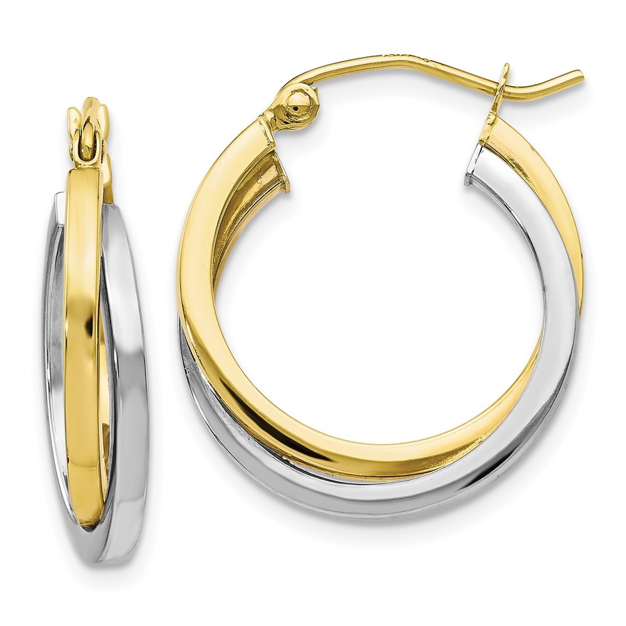 10K Two-tone Polished Hinged Hoop Earrings - 23 mm