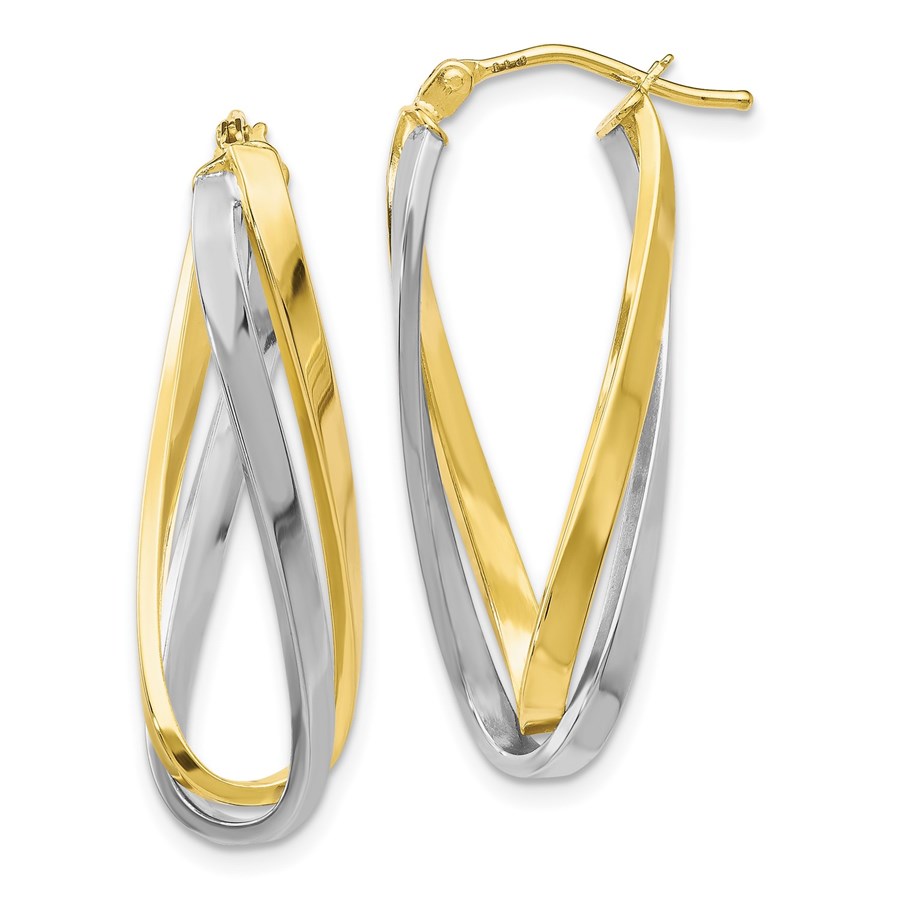 10K Two-tone Polished Twisted Hoop Earrings - 29 mm