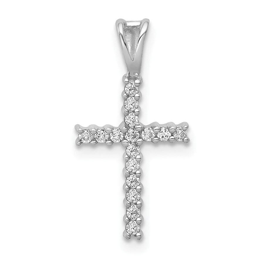 10K White Gold 1/6ct. Diamond Latin Cross Pendant - 19.5 mm