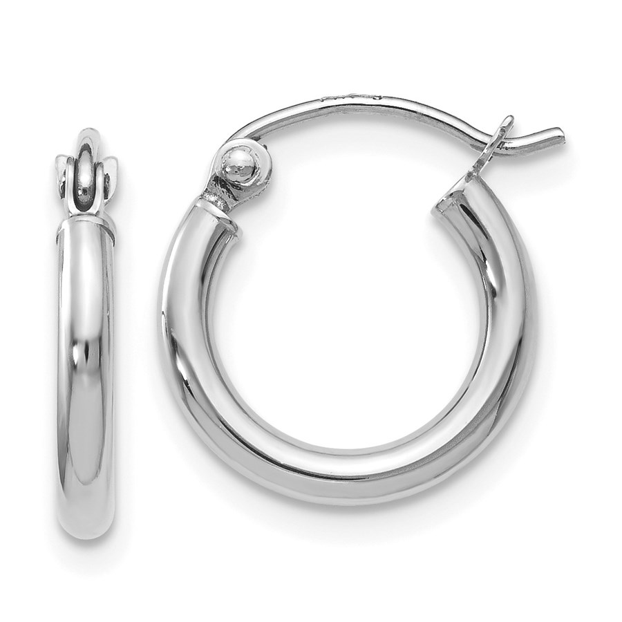 10K White Gold Polished Hinged Hoop Earrings - 13 mm