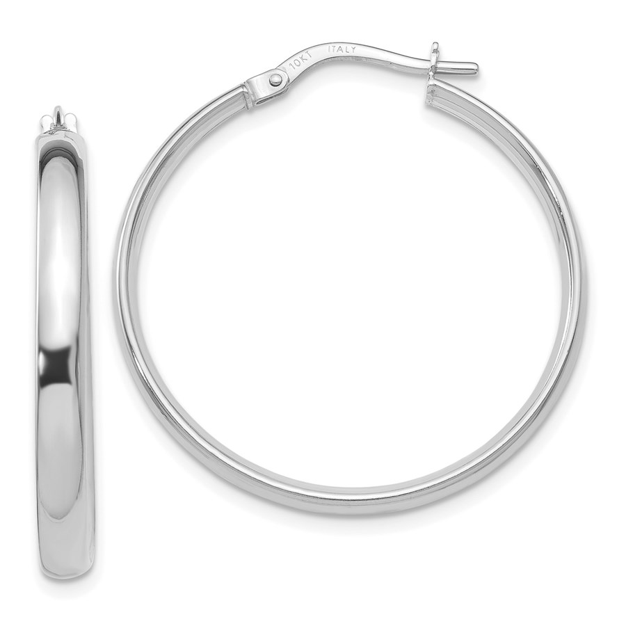 10K White Gold Polished Hoop Earrings - 29 mm