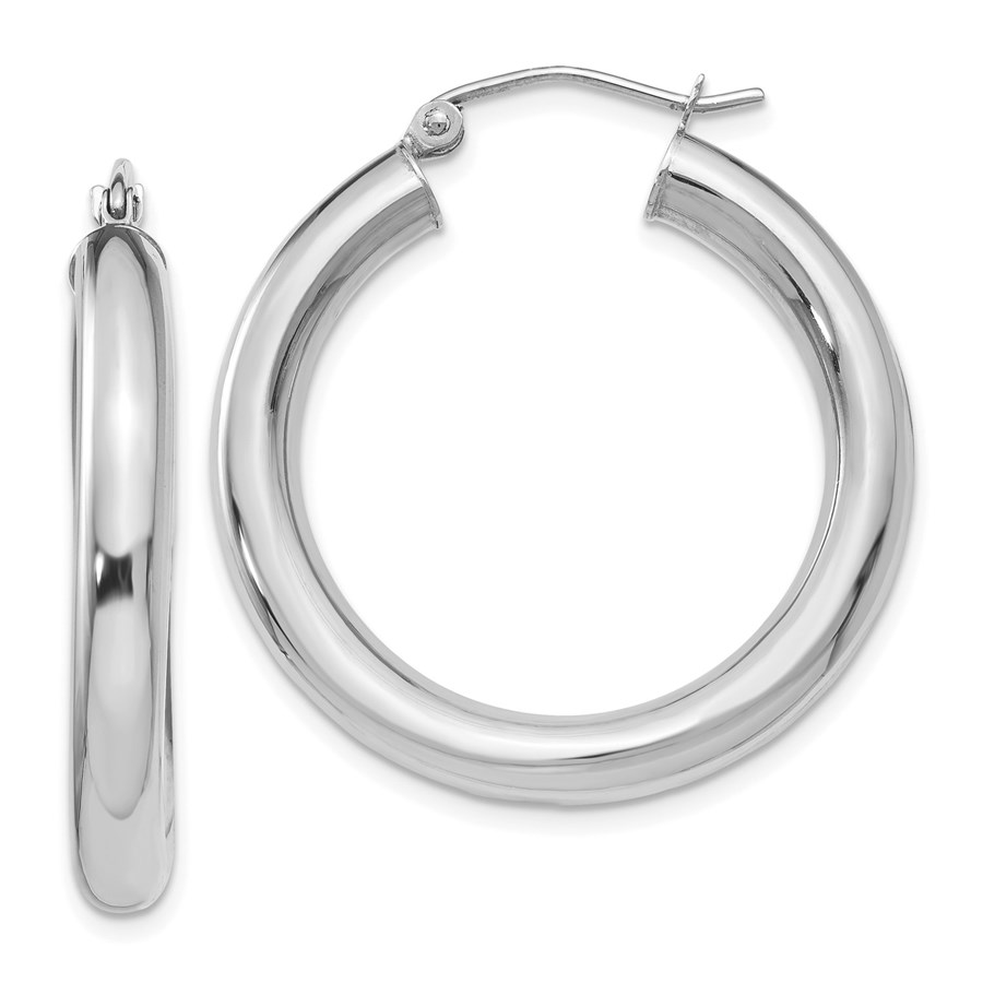 10K White Gold Polished Lightweight Hoop Earrings - 31.5 mm