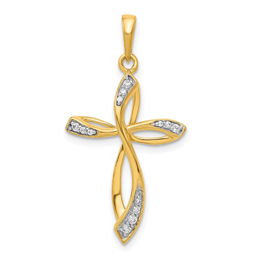 10K Yellow Gold 1/10ct. Diamond Cross Pendant - 37.5 mm