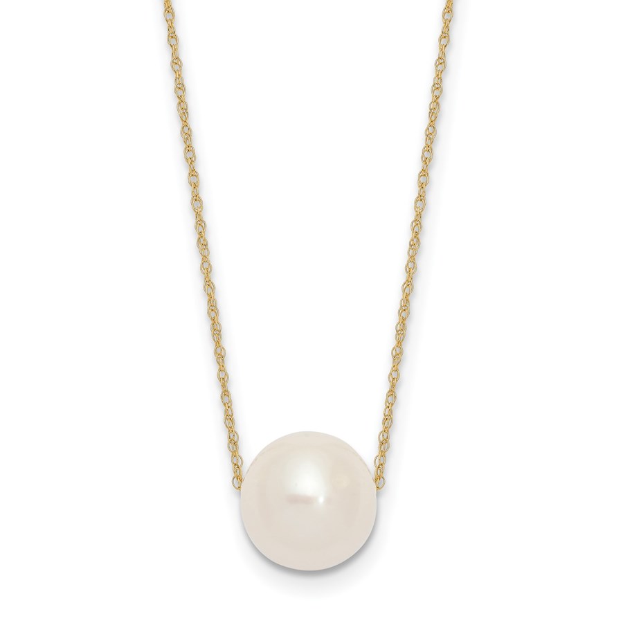 10K Yellow Gold 10-11mm Round White Pearl Rope Necklace - 17 in.