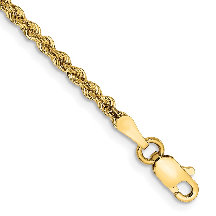 10K Yellow Gold 2.25mm Regular Rope Chain Anklet - 10 in.