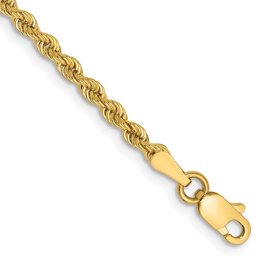 10K Yellow Gold 2.5mm Regular Rope Chain Anklet - 10 in.